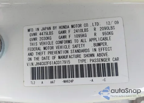 2010 Acura Tsx 2.4 from USA, damaged, VIN JH4CU2F61AC017915
